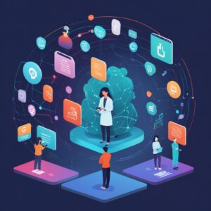 An image of icons of popular AI tools interconnected by digital pathways to represent AI-driven efficiency and connectivity.